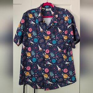 Geel Tropical Short Sleeve Men's Shirt Space Theme Purple Size L